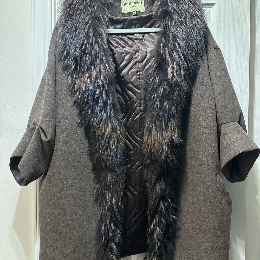 Brown Coat with Faux Fur Trim